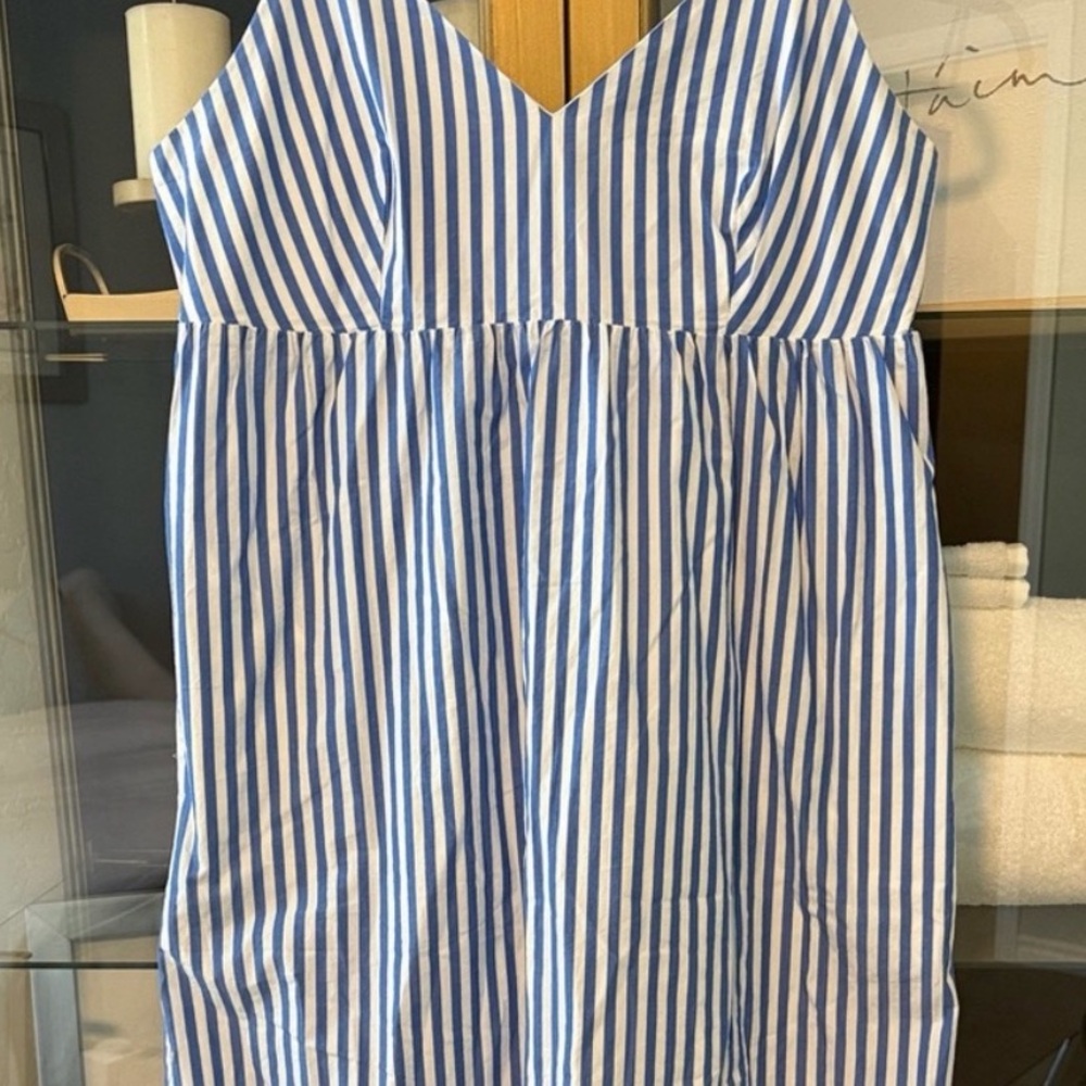 Quince Blue and White Striped Cotton Midi Dress
